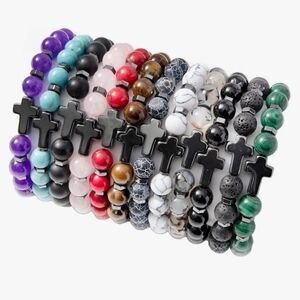 Chakra Energy Healing Stone Cross Charm Bracelets Set of 12 NWT